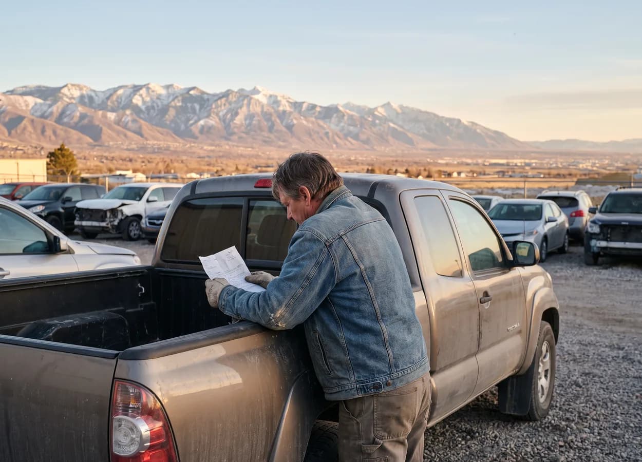 Utah driver reviewing collision repair rights with mountain scenery in background