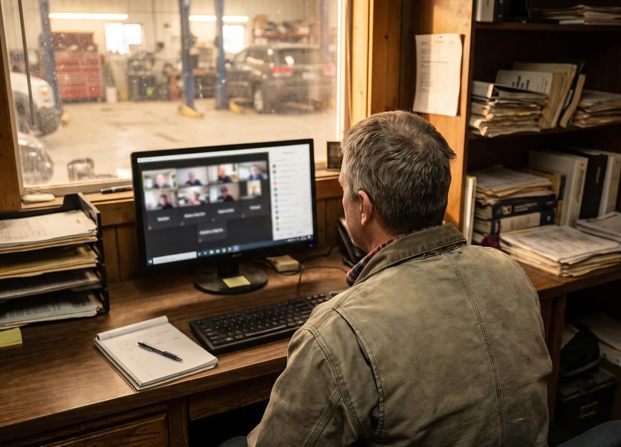 collision repair professionals attending a monthly member webinar online
