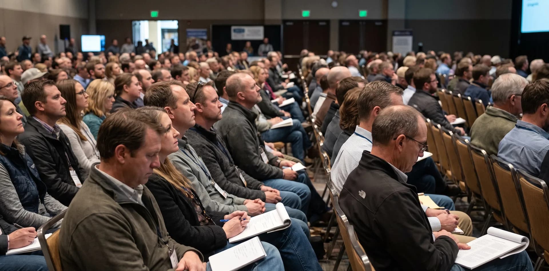 engaged audience of collision repair professionals at an industry conference