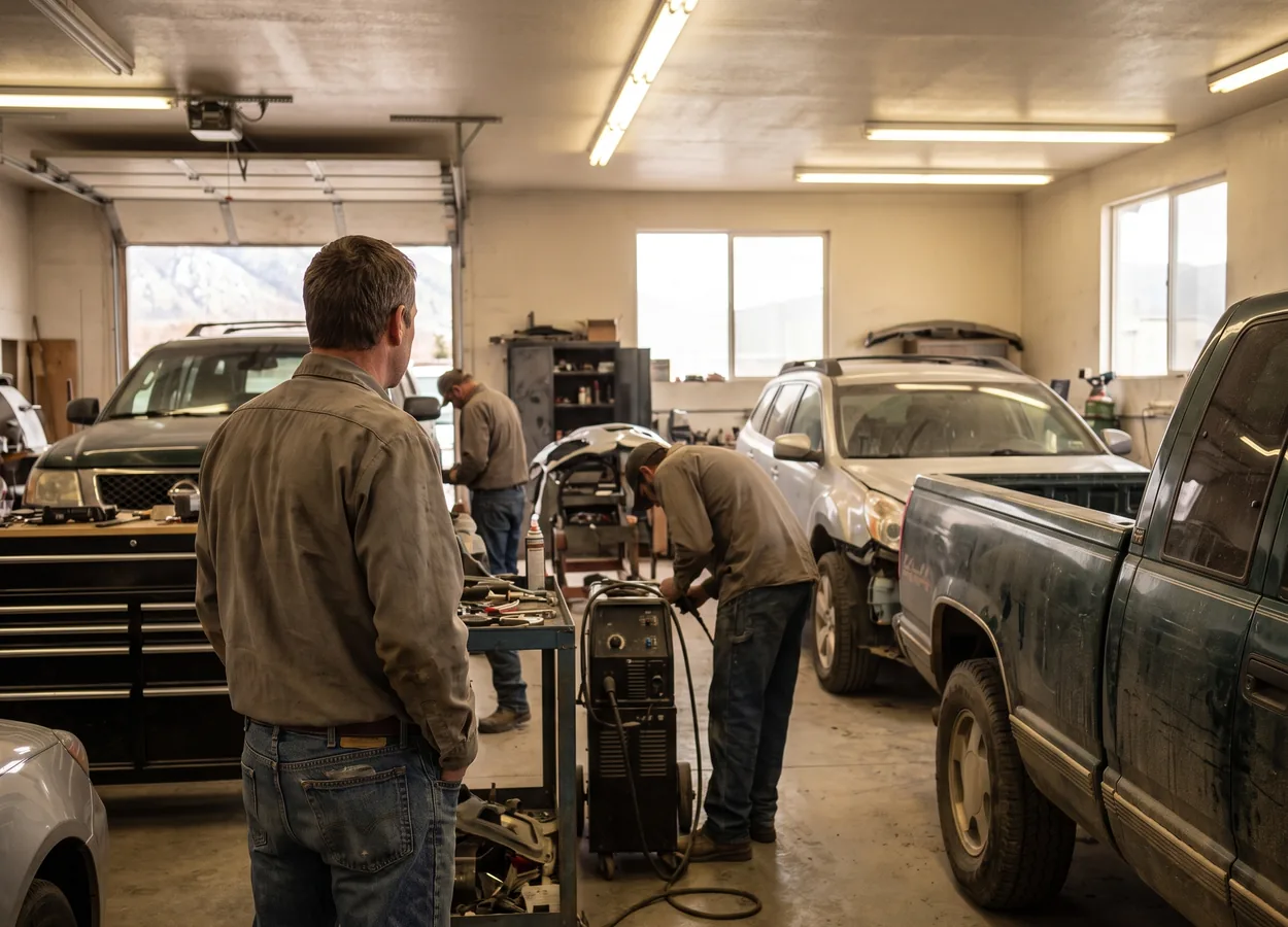 a collision repair shop owner standing in their auto body shop